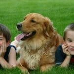 a family pictures 2 children within a dog
